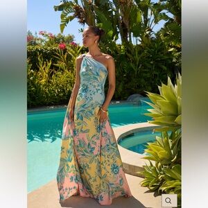 HEMANT & NANDITA One Shoulder Dress in Blue and Pink